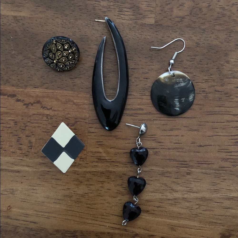 Assorted Black, Silver, White, and Gold Single Earrings Lot